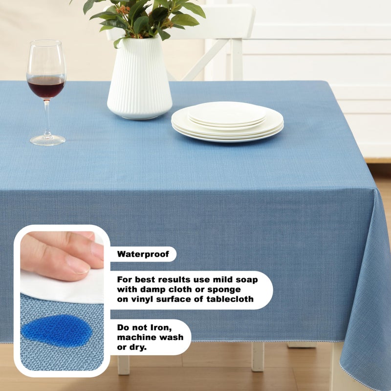 Lintex Cafe Hotel Linen Look Vinyl Flannel Backed Tablecloth, Heavyweight 4 Gauge, 52 x 52 Inch Square, Chambray Blue Indoor Outdoor Waterproof Wipe Clean Table Cover - Image 3
